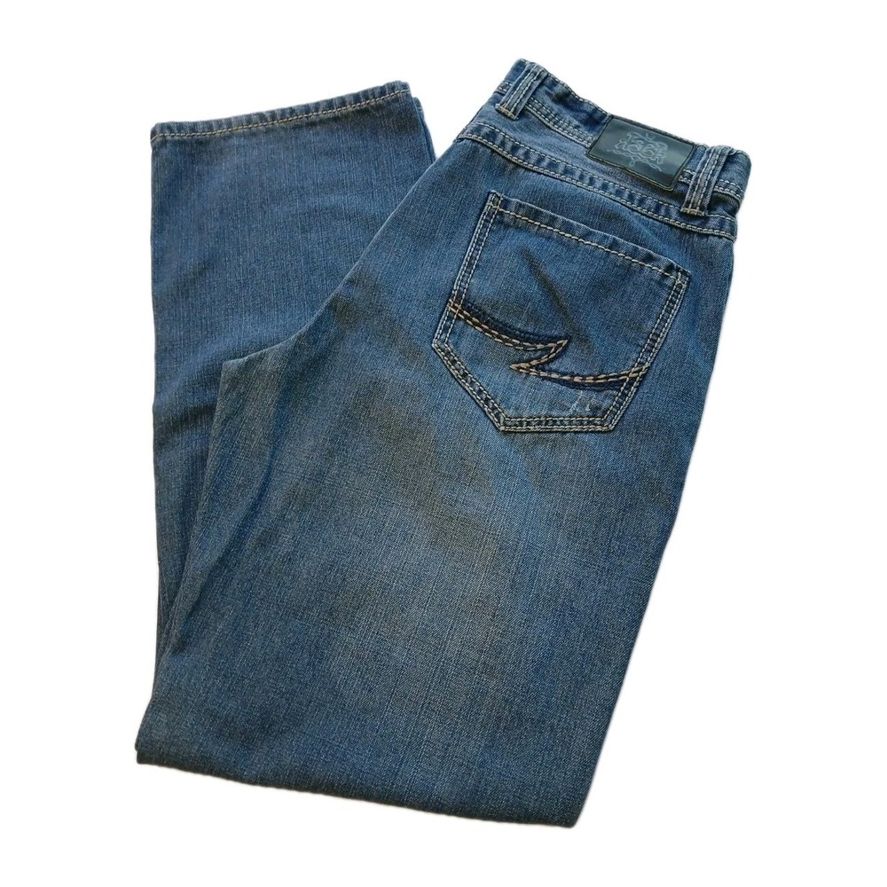 Bailys PT‎ BLACK STRAIGHT LEG Men's 36X32 MEDIUM BLUE DENIM EMBROIDERED #370C